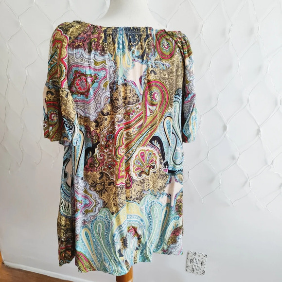 Umgee • Off Shoulder • Boho Blouse Top • Paisley Print • Large - Picture 3 of 5